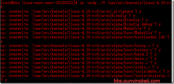 linux系统使用cp复制命令，不让其出现“overwrite”(文件覆盖)提示的办法