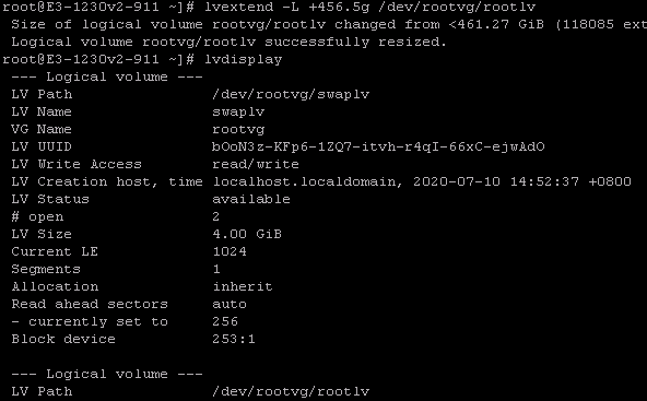 Centos利用LVM增加根分区大小